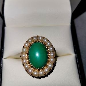 Antique 14K yellow gold Jade Pearl Cluster ring